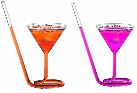 DDYYZZ 2 Vasos de cóctel en Espiral con Pajita, Vasos Transparentes for Barra, Fiestas en el hogar, Celebraciones for Beber Martinis, Bar, Fiesta, Club, cristalería, Herramienta de bar/194