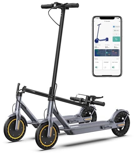 Riceel Electric Scooter, Max Speed 25 km/h, Max Range 20/30Km, 8.5 Solid Tire, MaxLoad 120 kg, Dual Braking (Yellow-30km)