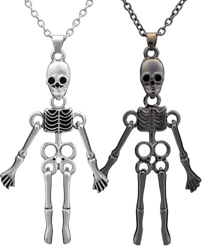 Pax Amare Skele-Friends BFF Halskette für 2 - Silber & Schwarz - Freundschaftskette mit magnetischen Skeletten