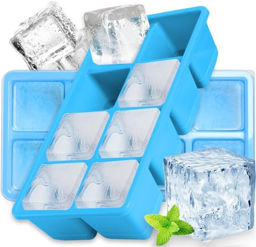 Lot De 2 Grands Bacs à Glaçons, Furnsii Bacs à Glaçons en Silicone XXL Avec Couvercle, 8 Compartiments - Sans BPA - Pour Les Whisky, Cocktails, Chocolat, Aliments Pour Bébé