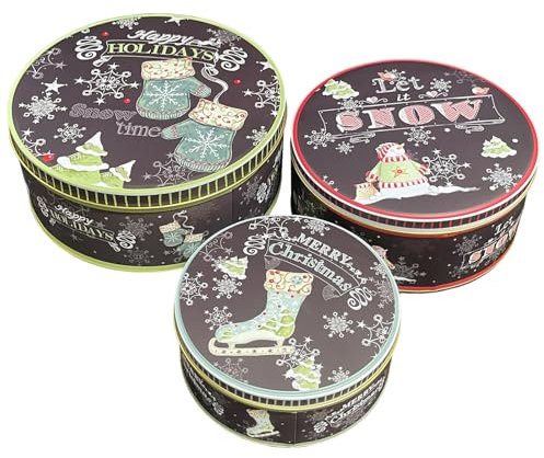 Scatole Di Latta Per Biscotti Vintage, Biscottiera Natalizia, Barattolo Biscotti Natalizie, Piatti Natalizi Contenitori Con Coperchio, Natale Decorazioni Casa Tavola Panettone Dolci Torta Scatola (B)