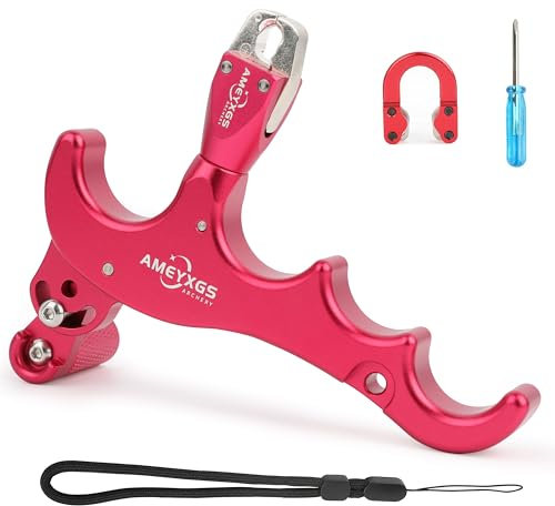 SHARROW Bogenschießen Release Aids Compound Bogen Daumen Release 4 Finger Aluminiumlegierung Auslösehilfen Spannhilfen mit Metall D-Loop für Jagd (Rot)