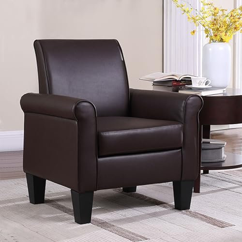 LEUTED Relaxsessel Loungesessel, Ohrensessel Polstersessel Einzelsofa, Sessel Wohnzimmer, Fernsehsessel Kunstleder, Clubsessel Bequeme für Büro, Wohnung, Schlafzimmer (Schokoladenbraun)