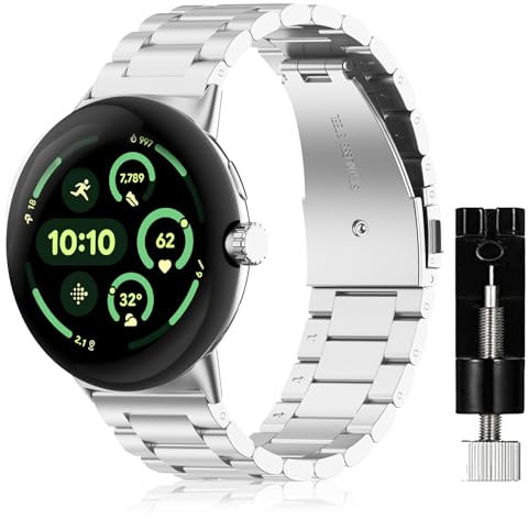 SeNool Armband für Google Pixel Watch 4/3 45mm, [Metall Ersatzarmband] [Edelstahl] [Schweiß und Korrosionsbeständig] [Faltschließe] Uhrenarmband für Google Pixel Watch 4/3 45mm - Silber