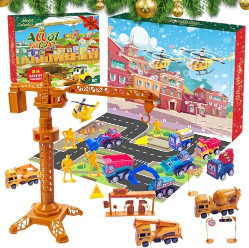 24 Stück Weihnachts-Countdown-Adventskalender für LKW und Ingenieurfahrzeuge | Kinder Lernspielzeugautos, ideale Urlaubsgeschenke, Partygeschenke und Unterhaltung