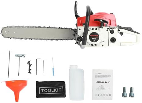 58cc Petrol Chainsaw, Gas Chain Saw with 20 Bar, Automatic Oiler, 2-Cycle Engine, Full Accessory Kit, Handheld Gas Power Chain Saw for Wood Cutting 20Inch