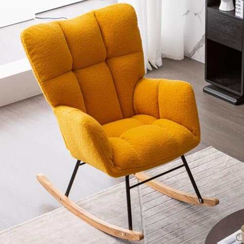 WEIDPHL Schaukelstuhl, Mit Stoff Gepolsterter Schaukelstuhl, Sessel Mit Hoher Rückenlehne, Bequemer Lesesessel, Sessel Aus Teddystoff Für Das Wohnzimmer,Orange
