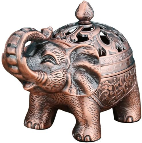 Lipfer Porte-encens Éléphant en Métal, Brûleur D'encens À Bobine Conique Vintage avec Couvercle, Collecteur De Cendres, Ornement D'aromathérapie pour Maison