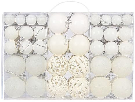 100 x White Baubles Christmas - Shatterproof Xmas Tree Ball Decoration Set, Hanging Décor Ornaments For Indoor Outdoor, Assorted Sizes Finishes