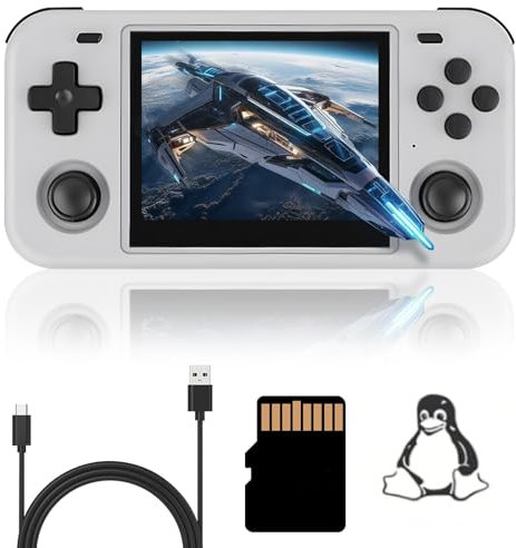 O30s Handheld Game Console With Open Source Linux System, 64G TF Card, 15000 Retro Games, 3.5 Inch IPS Screen, 3000 mAh Battery (White)
