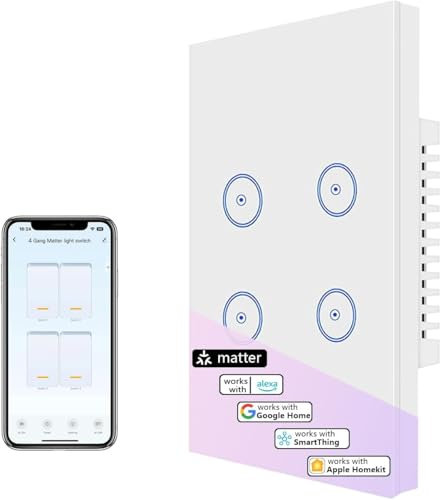 UseeLink Interruttore luce intelligente Matter, interruttore intelligente, interruttore luce Alexa, funziona con Alexa, Apple Home, Google Home e SmartThingss, Richiede Matter Hub (4 Gang)