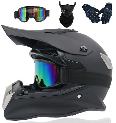 PAESCOY Motocross Helm Kinder Erwachsene Dirt Bike Offroad Cross Helms Herren ATV Motocross Helm Jugend Motorradhelm MX Enduro Full Face MTB Helm Mit Brille Maske Handschuhe Downhill Helm,Color/B-XXL