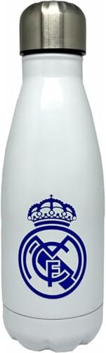 Real Madrid - Botellas de agua de acero - Azul, Negra, Acero plateado y Blanca - Cierre hermético - 550 ML - Producto Oficial con Licencia