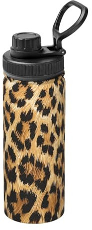 Stainless Steel Water Bottle Animal Leopard Print Insulated Water Bottles with Carry Handle for Sports Gym Travel, BPA-Free, 530ml(18oz)