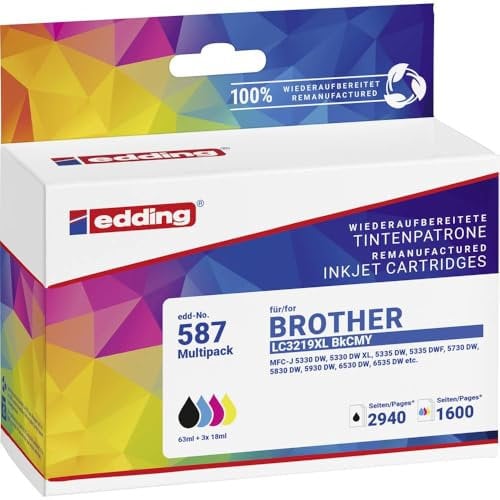 edding Druckerpatrone ersetzt Brother LC-3219XLBKCMY Kompatibel Kombi-Pack Schwarz, Cyan, Magenta, Gelb EDD-587 18-587-