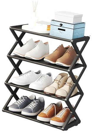 4 -stufige Faltbare Schuhregal Klappschuhregal Schuhspeicher Organizer Schuhschuh - Organizer Halter für den Kleiderschrank Flur Eingangszimmer Schlafzimmer Kleine Räume 4 -stufige Faltbare (BLACK)