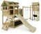 FATMOOSE Spielturm Klettergerüst TikaTaka Town XXL mit Turmanbau, Schaukel & salbeigrüner Rutsche, Outdoor Kinder Kletterturm mit Sandkasten Leiter & Spiel-Zubehör für den Garten