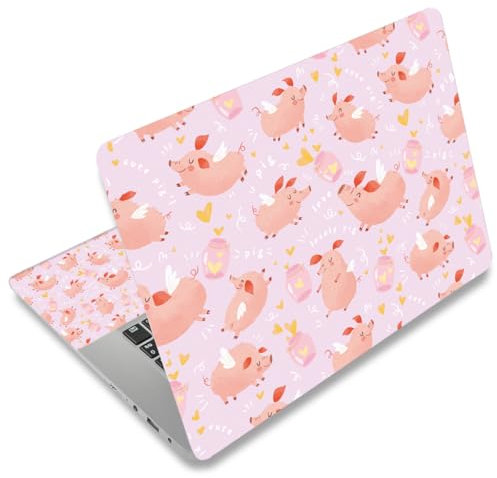 Mibbxea 15-15.6 Inch Vinyl Laptop Skin Sticker, Reusable Laptop Sticker for 13 13.3 14 15.4 Inch Netbooks, Decorative, Scratch-Resistant, Waterproof, Dustproof (080 Pink Pig)