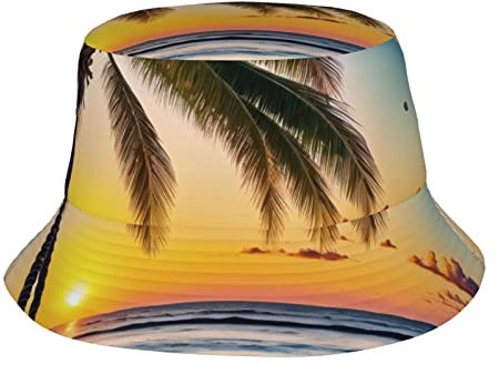 Fischerhut mit Palmen und Palmen, Unisex, Fischerhut, Fischerhut, für Männer und Frauen, Jagd, Camping, Wandern, Reisen, Angeln, Schwarz, Schwarz , Einheitsgröße
