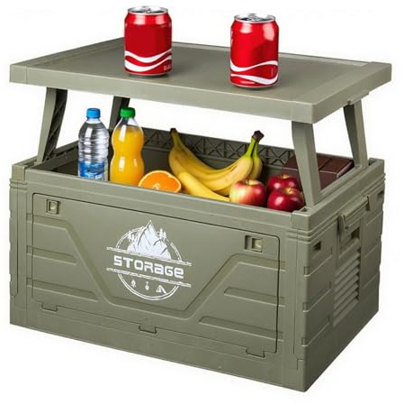 diceevil Camping Storage Box, Large Foldable Plastic Storage Cupboard with Lid, Multifunctional Collapsible Car Trunk Organizer for Garden Party, Picnics, Outdoor Travel