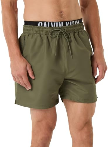 Calvin Klein Uomo Pantaloncino da Bagno Medium Drawstring Boxer con Cordoncino, Verde (Brush Green), L