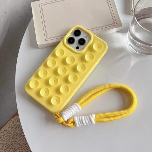 LYWZDZQ Coque de Protection Souple avec Ventouse et Cordon pour iPhone 16 Pro Max, Compatible avec iPhone 12, 13, 14 et 15 Plus, Jaune et Blanc, pour iPhone 13 Pro Max