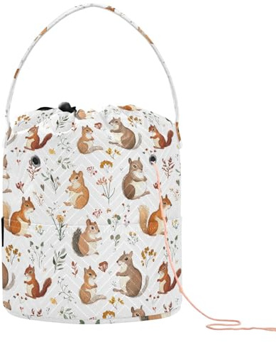 Lustige Eichhörnchen-Tiere, weiße Garn-Aufbewahrungstasche, Häkel-Organizer, tragbare Häkeltasche für Häkeln, Stricken