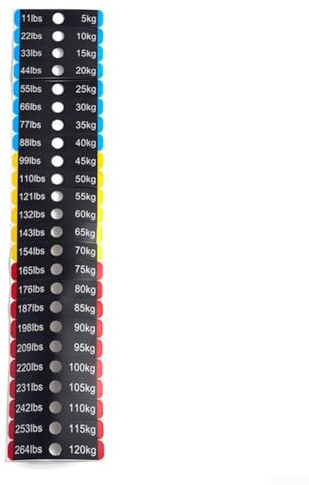 Gewichtsblock-Aufkleber für Fitnessstudio, leicht zu lesende PP-Material-Etiketten für schnelle Gewichtserkennung (5–120 kg (5–120 kg (1,2 cm Loch))