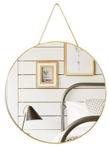 Numjeg Hanging rope mirror Round Bathroom Wall-Mounted Vanity Mirrors 40cm Gold Lanyard Mirror Bedroom Circular Decorative Living Room Home Decor