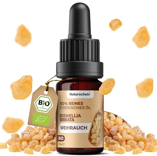 Naturschein BIO Weihrauchöl 10ml [100% Naturrein] | Ätherisches Öl für Aromatherapie, Hautpflege & Haushalt | Vielseitig Anwendbar (Boswellia serrata)