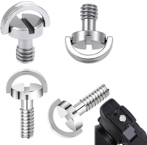 BDEPSTR Vite Fotocamera,4 Pezzi Vite 1/4 Pollice per Fotocamera,Vites in Acciaio Inox con D-Ring,Vites di Montaggio per Treppiede,per Treppiedi,Monopiedi,Piastra a Sgancio Rapido