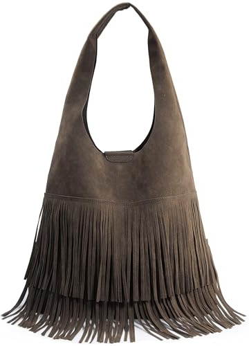 Tassel Faux Suede Hobo Bag for Women Fringe Shoulder Handbag (Coffee)