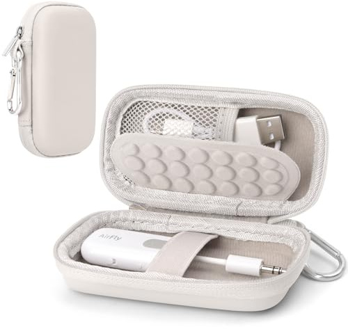 Linp Small Hard Travel Case for AirFly SE/Pro/Pro 2/Duo & Avantree Relay Bluetooth Transmitter Receivers, Protective Storage Bag for Wireless Audio Adapters and Headphone Airplane Gadgets (Beige)