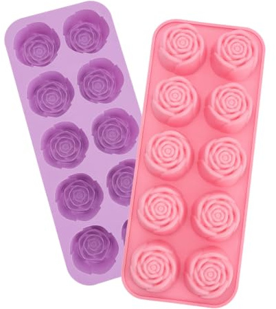 SLIAXINT 2 pezzi stampo in silicone Forma a rosa, 20 cavità stampi in silicone fiori riutilizzabile stampo silicone antiaderente per saponi, candele, fondente e cioccolatini rosa e viola