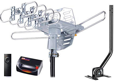 pingbingding HDTV antenn förstärkt digital utomhusantenn med monteringsstång och 40 FT RG6 Coax kabel-150 Miles Range-360 graders rotation trådlös fjärrkontroll med snäpp-på-installation stöd 2 TVs