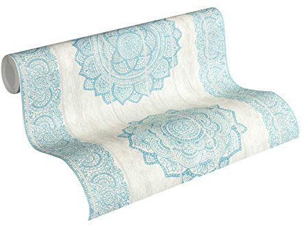A.S. Création Vliestapete Boho Love Tapete im Ethno Look 10,05 m x 0,53 m weiß grau blau Made in Germany 364624 36462-4