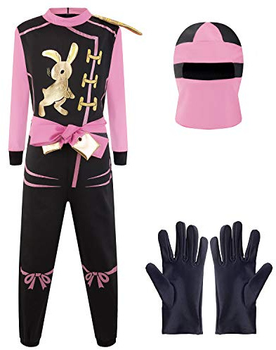 Katara 1771 - Ninja Kostüm Anzug, Kinder, Verkleidung Fasching Karneval, Größe M, Pink Schwarz