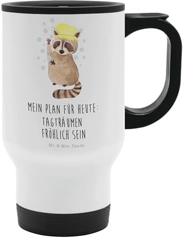 Mr. & Mrs. Panda Thermobecher Waschbär - Geschenk, Tiere, Tagträumen, lustige Sprüche, Warmhaltetasse, Thermotasse, Fröhlich, Tasse zum Mitnehmen,