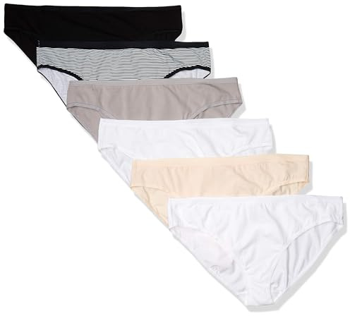 Amazon Essentials Women's Cotton Bikini Brief Underwear (Available in Plus Size), Pack of 6, Basic Colors/Stripes, 5XL Plus