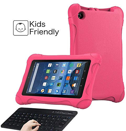 FINDING CASE Fits All-New Amazon Fire 7 Tablet | 7display Case(9th & 7th & 5th Gen,2019 & 2017 & 2015 Release)with Wireless Bluetooth keyboard-Light Weight ShockProof Silicone Kids Cover Case pink