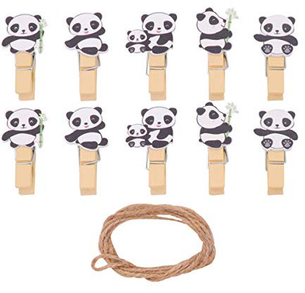 50 Pcs Mini Pinces à Linge avec Jute Ficelle Photo Papier Cheville Broche Panda Animal Dessin Animé Mignon en Bois Collation Clips pour L'école à Domicile Arts Artisanat Décor