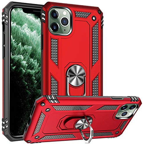 Fetrim Hülle Kompatibel für iPhone 11 Pro, doppellagig stoßfest Schutzhülle mit Drehring Ständer für Apple iPhone 11 PRO rot