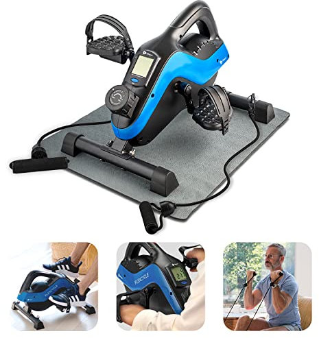 Under Desk Bike Pedal Exerciser - FlexCycle Exercise Bike Stationary Magnetic Cycle with LCD Monitor & Resistance Bands for Arm & Leg Recovery & Therapy