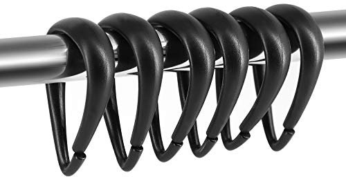 Top-Spring Duschvorhangringe, 12 Stück tropfenförmige Kunststoff-Duschvorhanghaken für Badezimmer Duschvorhänge (schwarz)