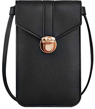 Mini Retro Handytasche, Frauen Cross-Body-Touchscreen Handy Brieftasche Umhängetasche PU Ledertasche Fall (Schwarz)