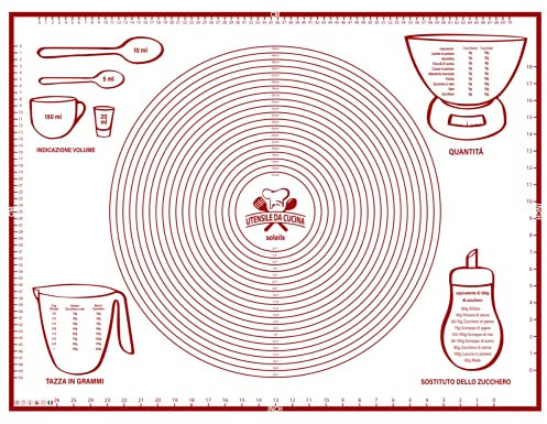 Spianatoia per Impastare 80x60 Disegno Italiano Misure in CM - Tappetino da Forno in Silicone Riutilizzabile Antiaderente Resistente al calore Tappeto da Cucina per Pasta fatta in Casa Pasticceria