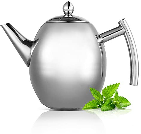 Stainless Steel Teapot Set - 1L Metal Teapot with Filter, Mirror Polished Silver, Suitable for Restaurants, Conference Rooms, Living Room