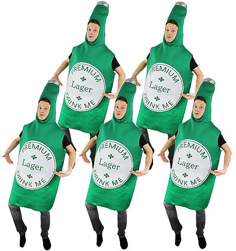 Adults Beer Bottle Costume x5 - Large Green Lager Bottle With Drink Me Label - Funny Novelty Fancy Dress Outfit Oktoberfest, Bavarian, Beer Festival, Stag Nights