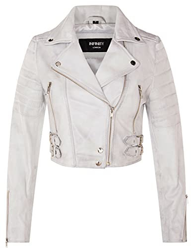 Infinity Leather Giacca Corta Bianca da Donna in VERA PELLE da Motociclista Chic Gotica XL
