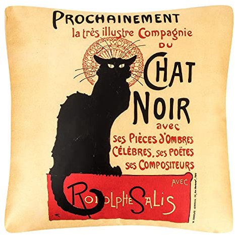 VON LILIENFELD Kissen Kunst Motiv Chat Noir Katze Dekokissen 40 x 40 cm Sofakissen Deko Haus Wohnzimmer Kissenbezug mit Füllung beidseitig Bedruckt